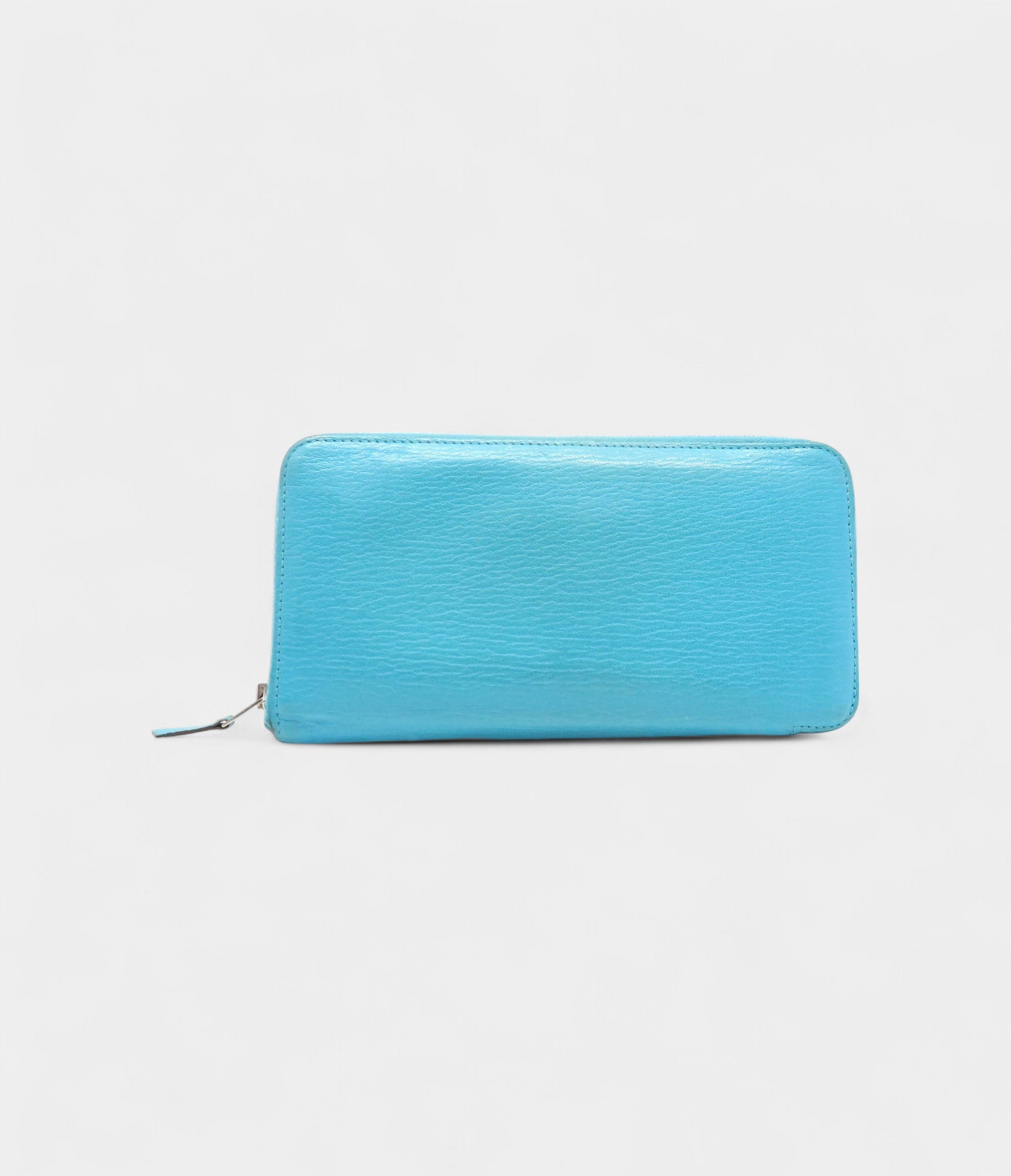 Hermes Azap Bleu Paon Blue Chevre Leather Zip Around Long Wallet