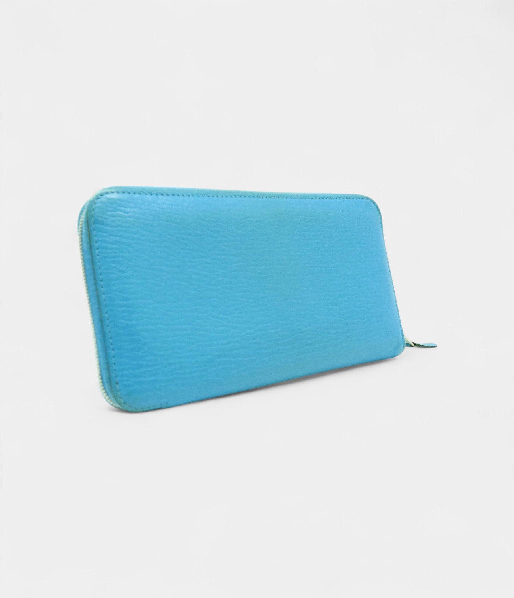 Hermes Azap Bleu Paon Blue Chevre Leather Zip Around Long Wallet