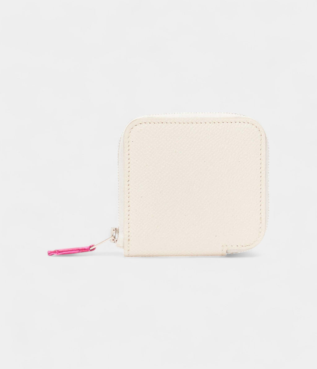 Hermes Azap Compact White Leather Pink Printed Wallet