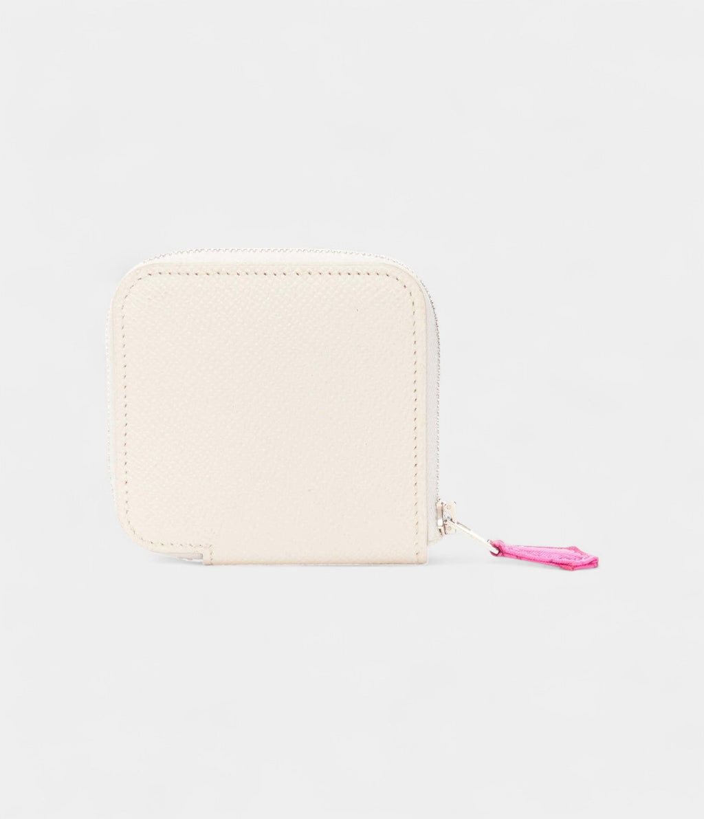 Hermes Azap Compact White Leather Pink Printed Wallet