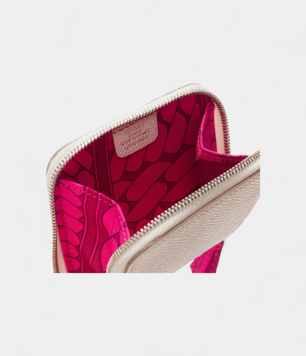 Hermes Azap Compact White Leather Pink Printed Wallet