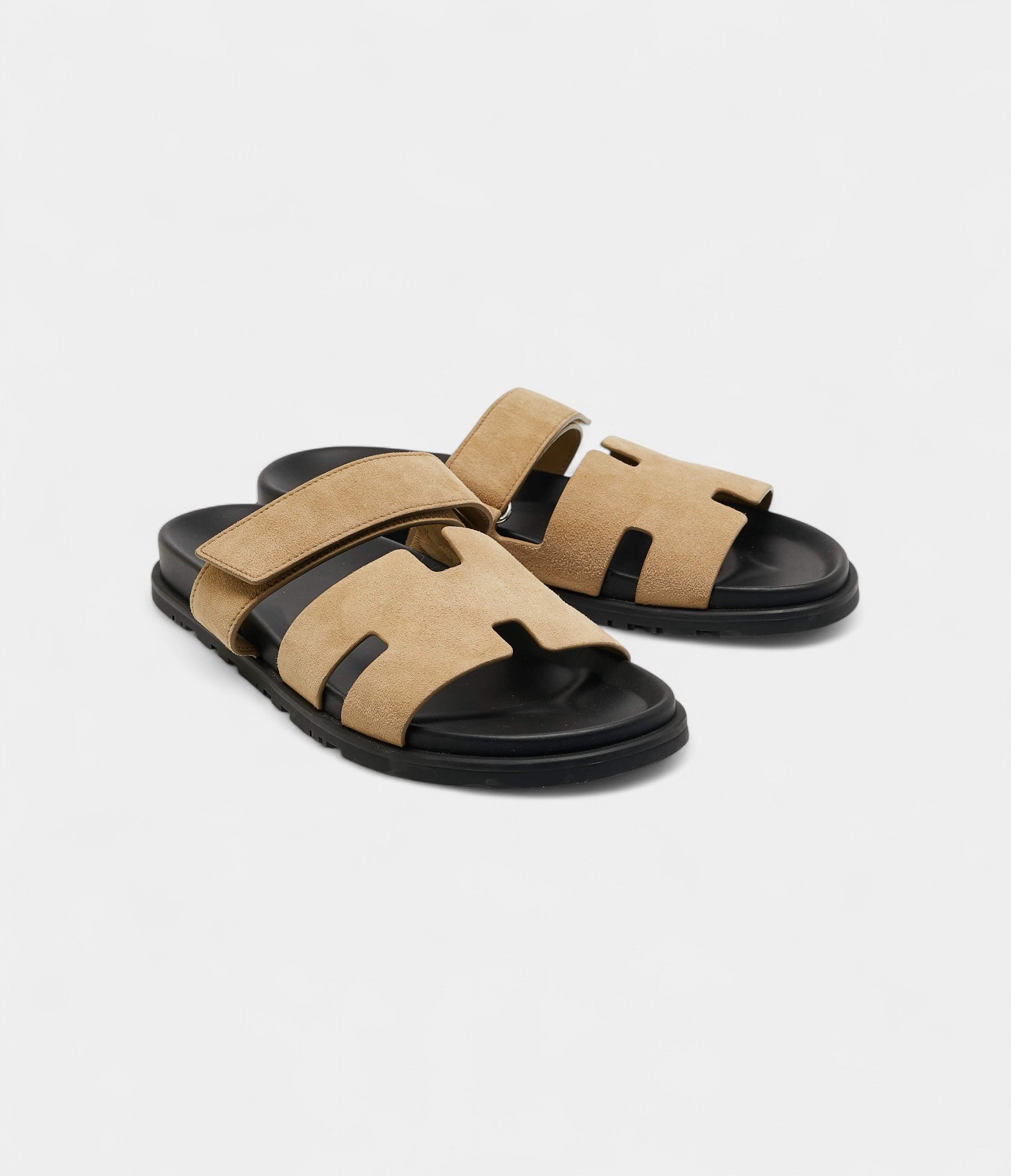 Hermes Beige Suede Chypre Slide Sandals 44 EU