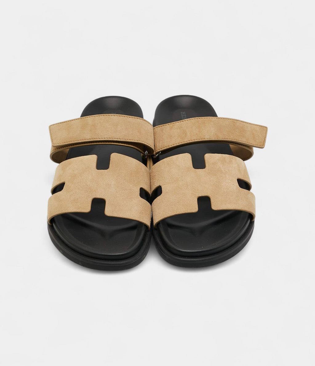 Hermes Beige Suede Chypre Slide Sandals 44 EU
