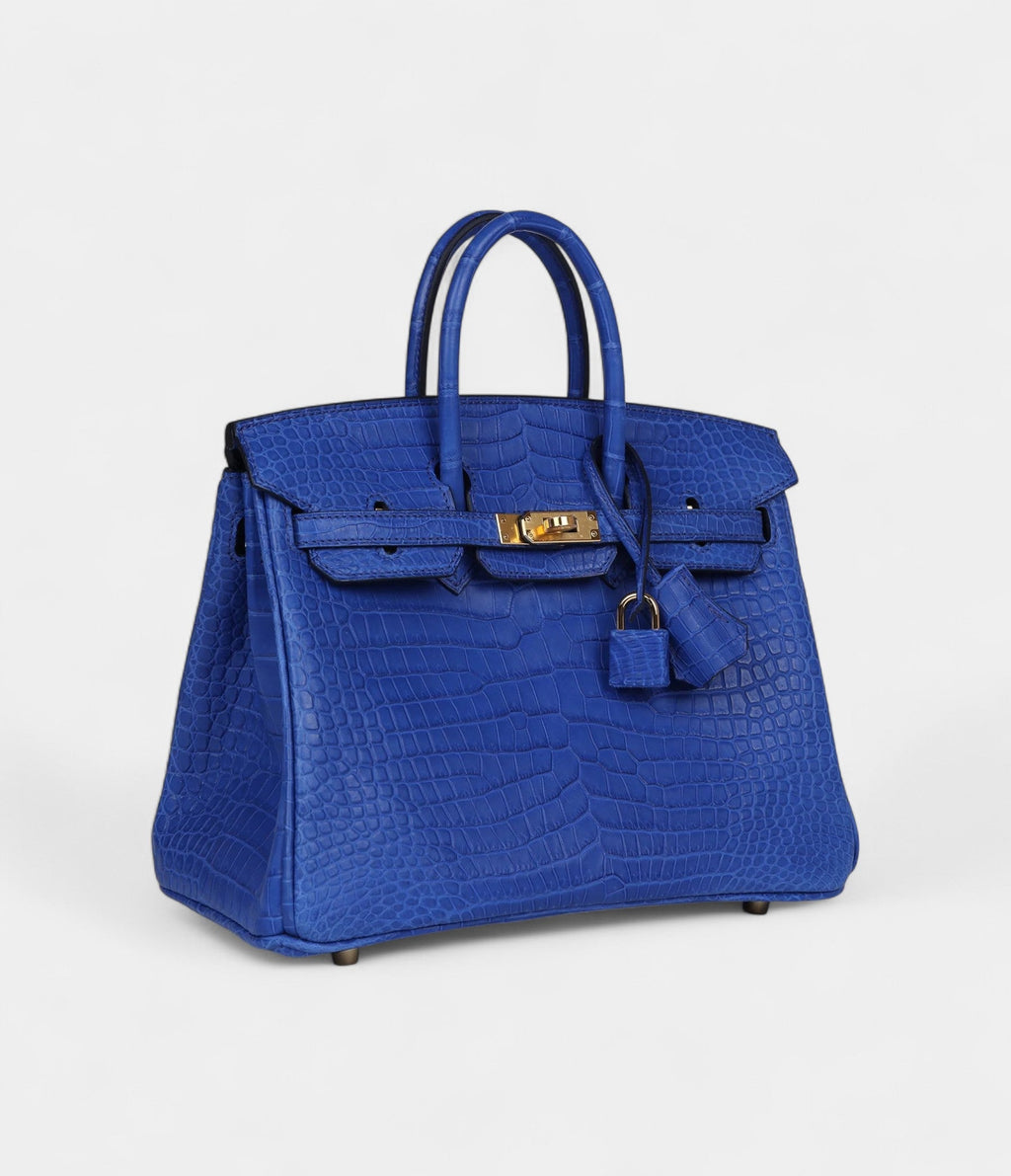 HM BK 25 Bleu Royal Matte Porosus Crocodile Gold Hardware