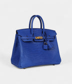 HM BK 25 Bleu Royal Matte Porosus Crocodile Gold Hardware