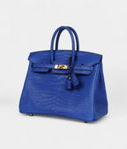 HM BK 25 Bleu Royal Matte Porosus Crocodile Gold Hardware