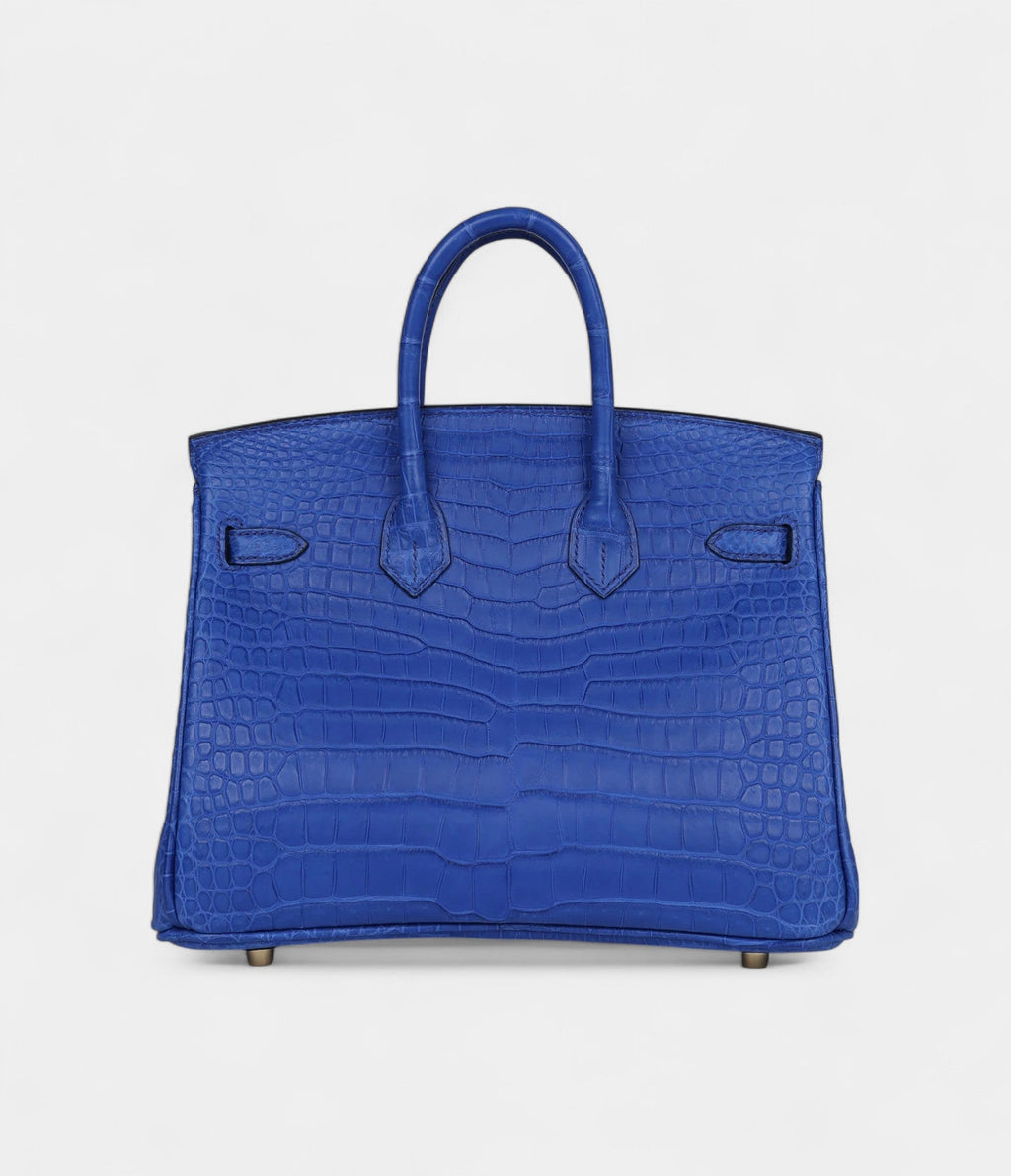 HM BK 25 Bleu Royal Matte Porosus Crocodile Gold Hardware