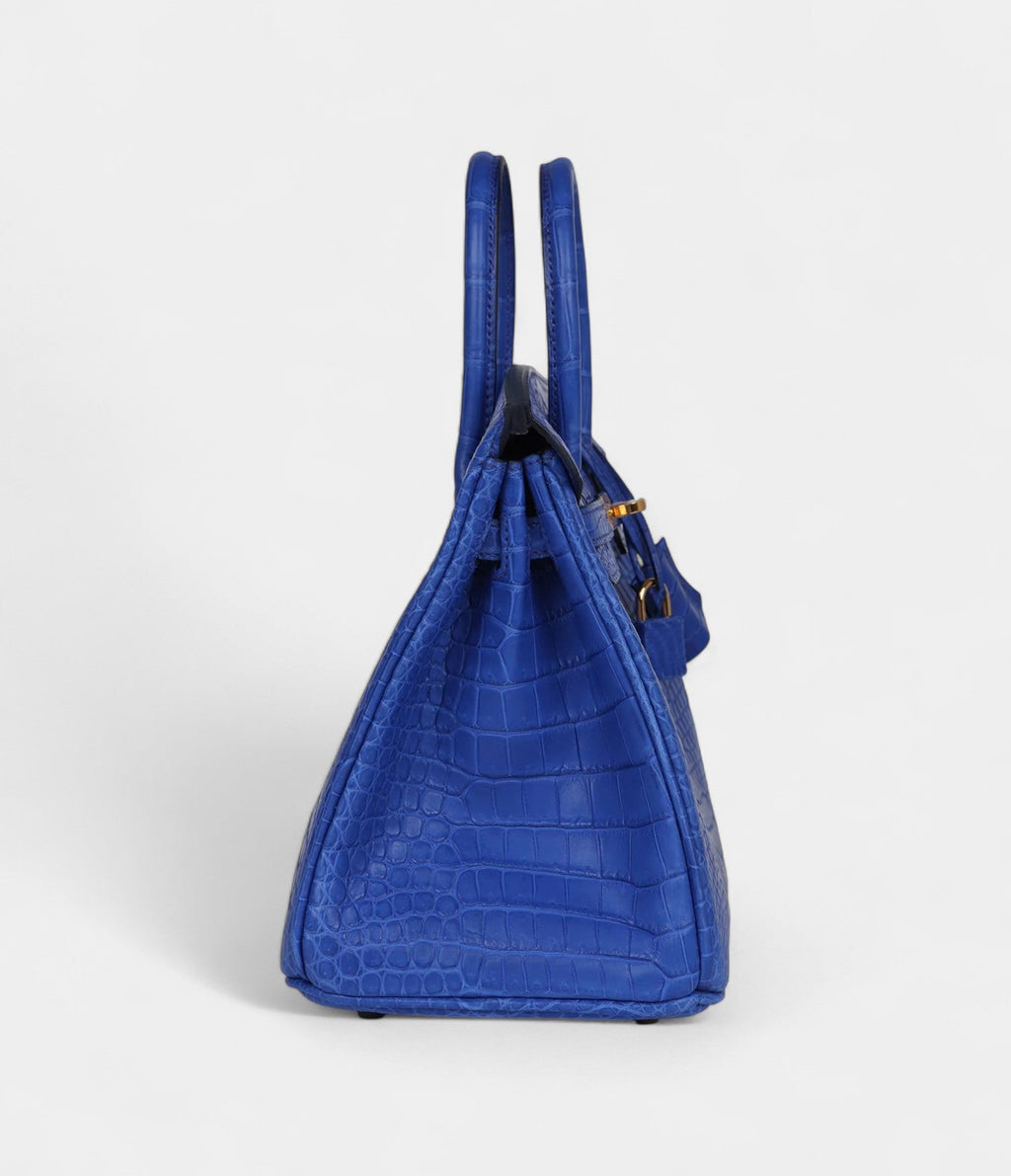 HM BK 25 Bleu Royal Matte Porosus Crocodile Gold Hardware