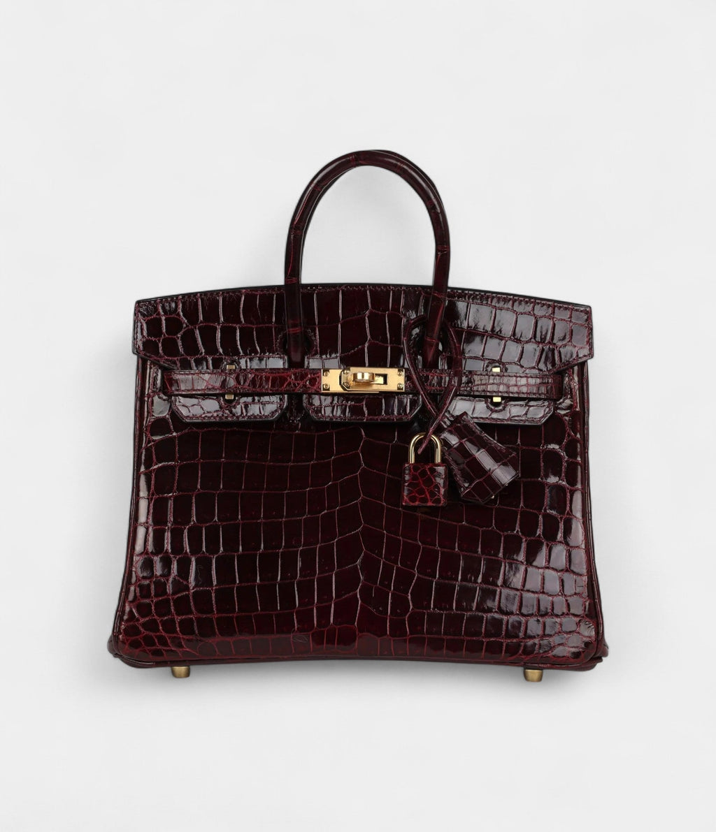 HM BK 25 Bordeaux Shiny Niloticus Crocodile Gold Hardware