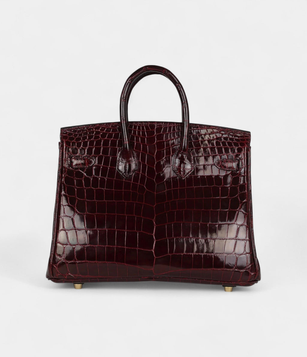 HM BK 25 Bordeaux Shiny Niloticus Crocodile Gold Hardware