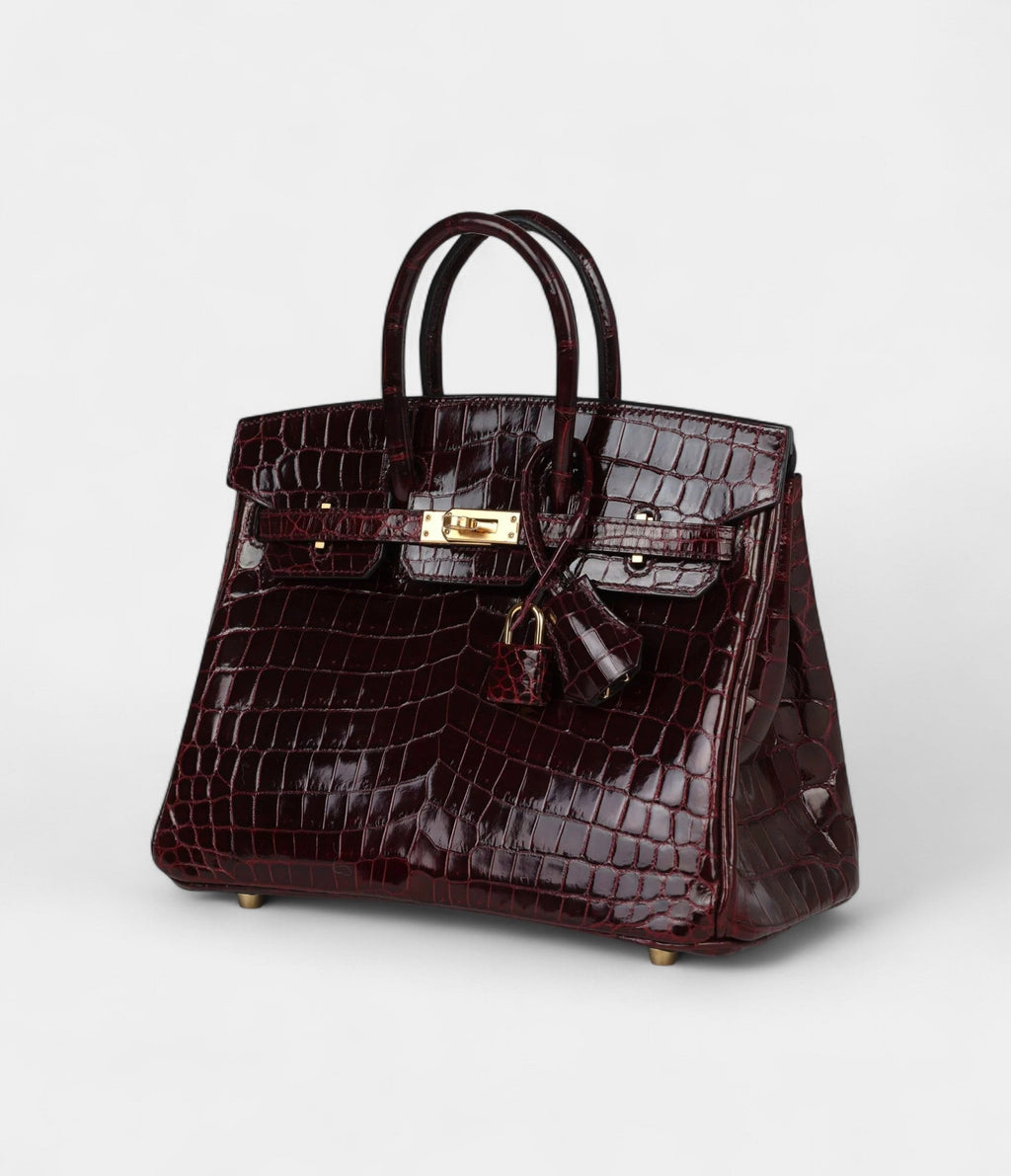 HM BK 25 Bordeaux Shiny Niloticus Crocodile Gold Hardware
