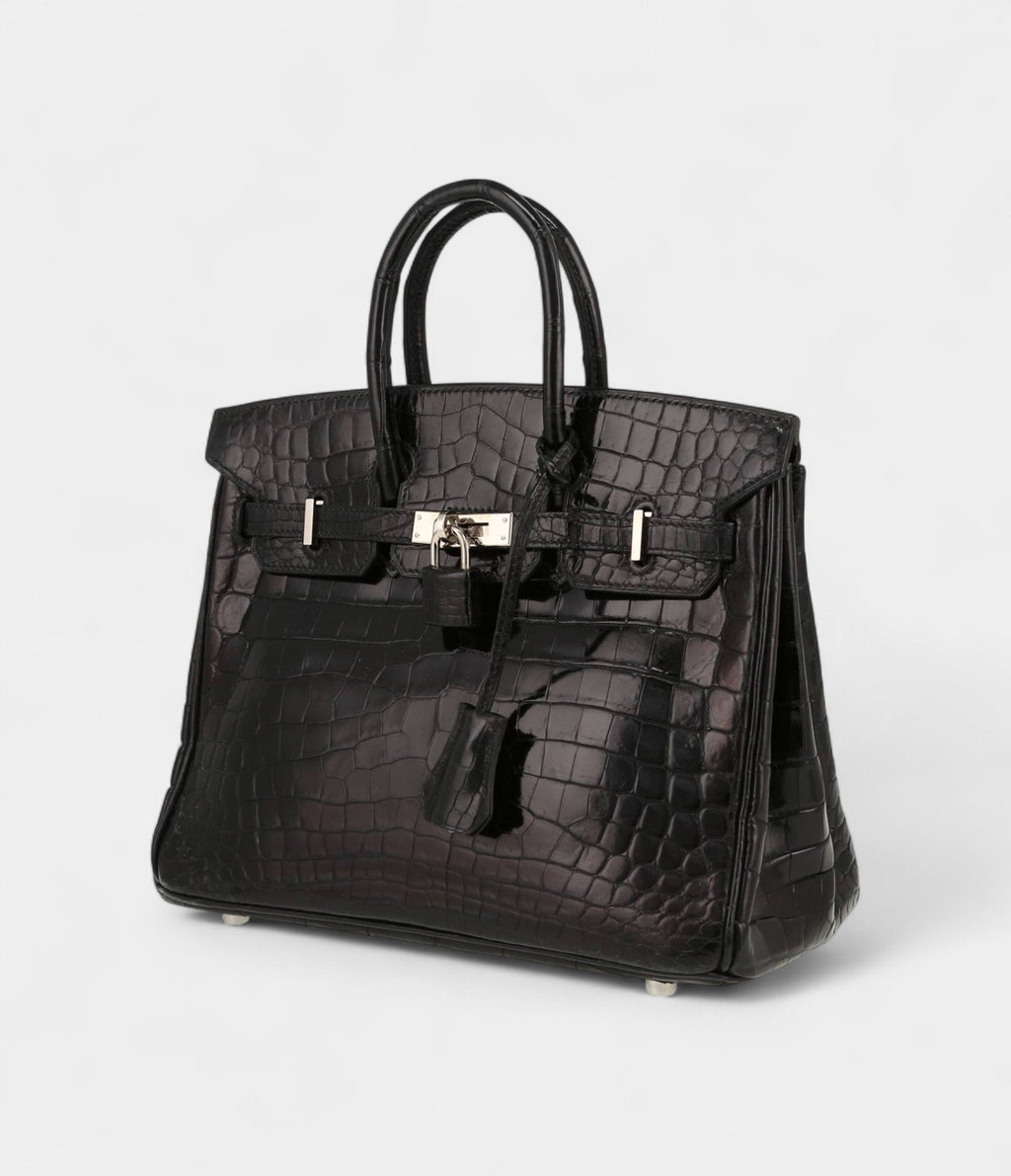 HM BK 25 Cm Handbag In Black Niloticus Crocodile