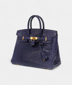 HM BK 25 Cm Handbag In Bleu Encre Porosus Crocodile