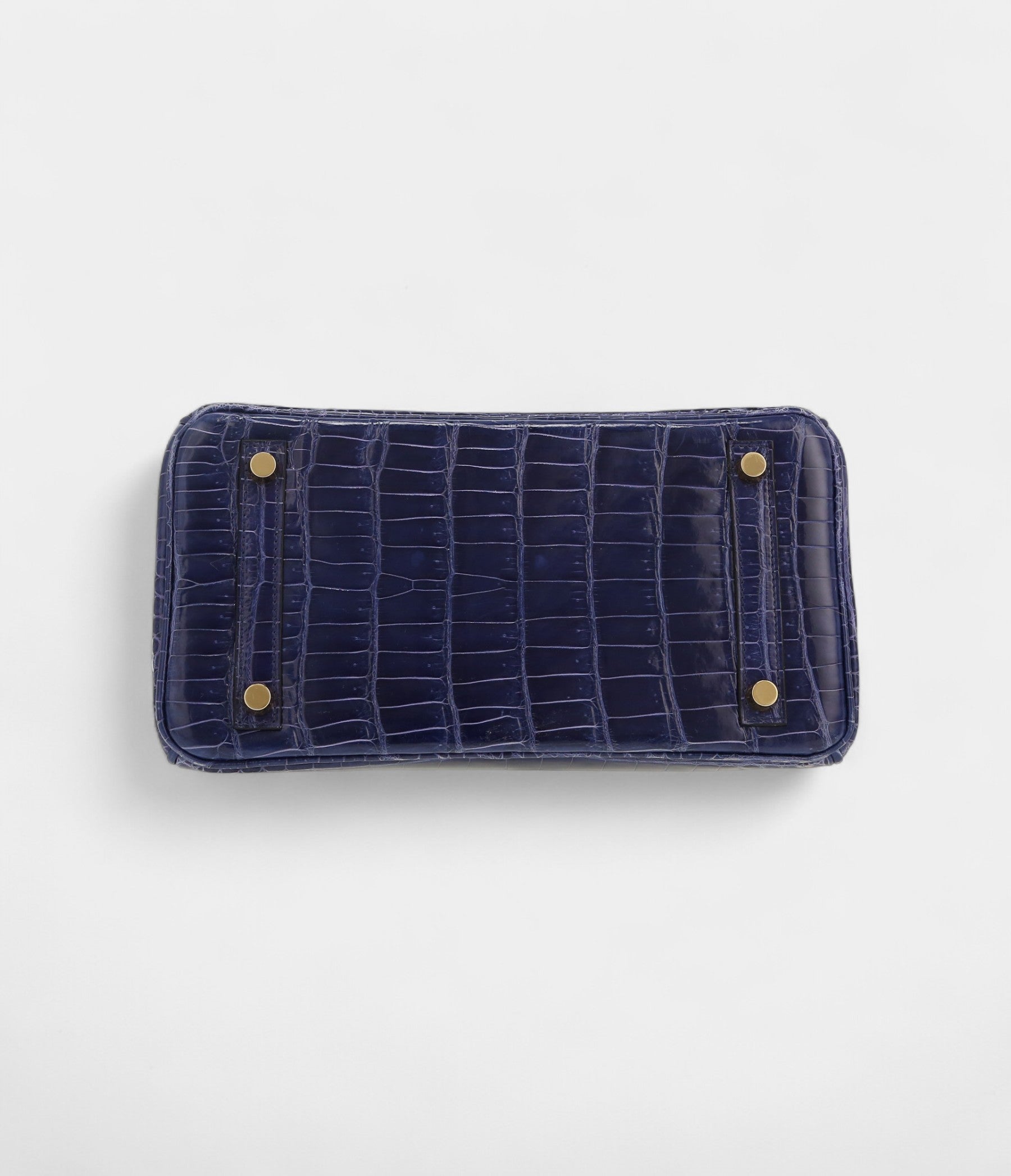 HM BK 25 Cm Handbag In Bleu Encre Porosus Crocodile