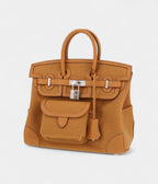 HM BK 25 Cm Handbag In Brown Canvas And Brown Leather