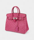 HM BK 25 Cm Handbag In Pink Ostrich Leather