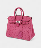 HM BK 25 Cm Handbag In Pink Ostrich Leather
