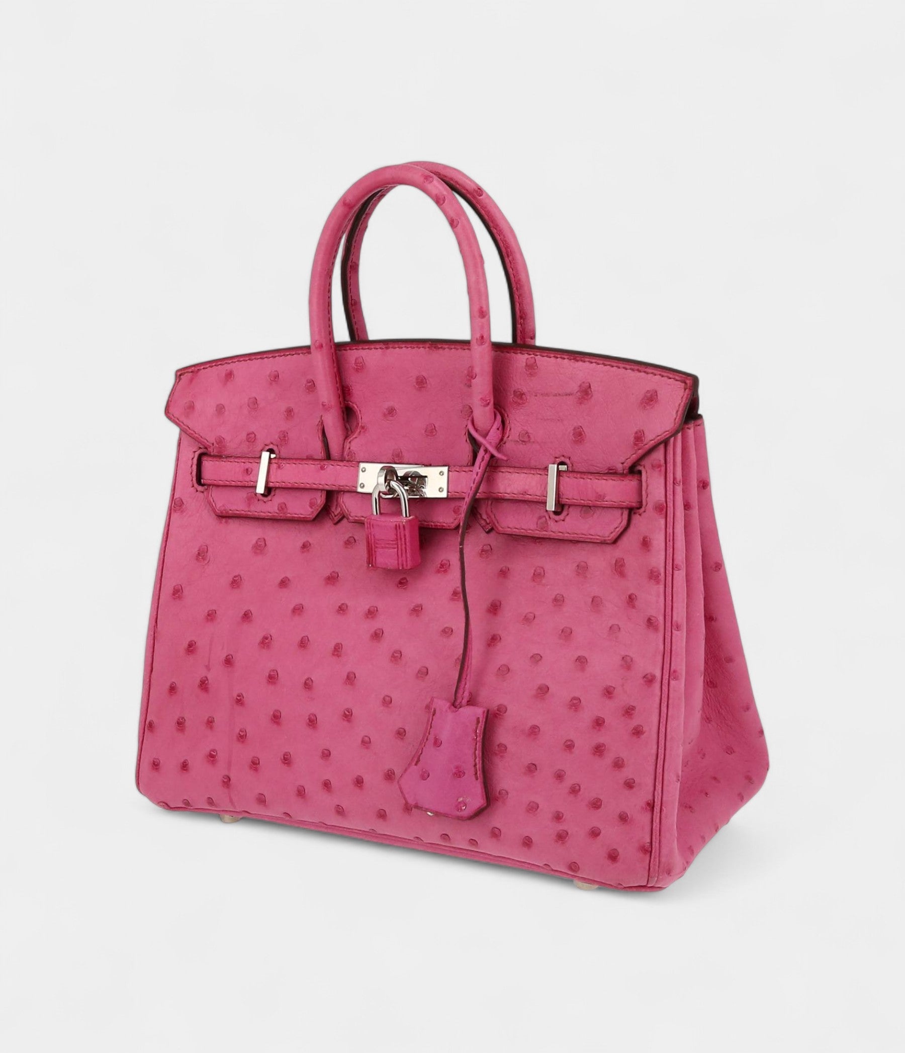 HM BK 25 Cm Handbag In Pink Ostrich Leather