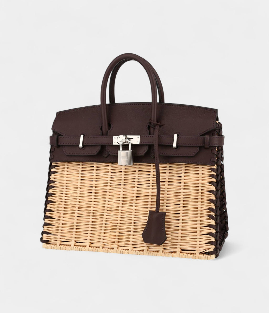 HM BK 25 Cm Picnic Handbag In Rouge Sellier Swift Leather And Wicker