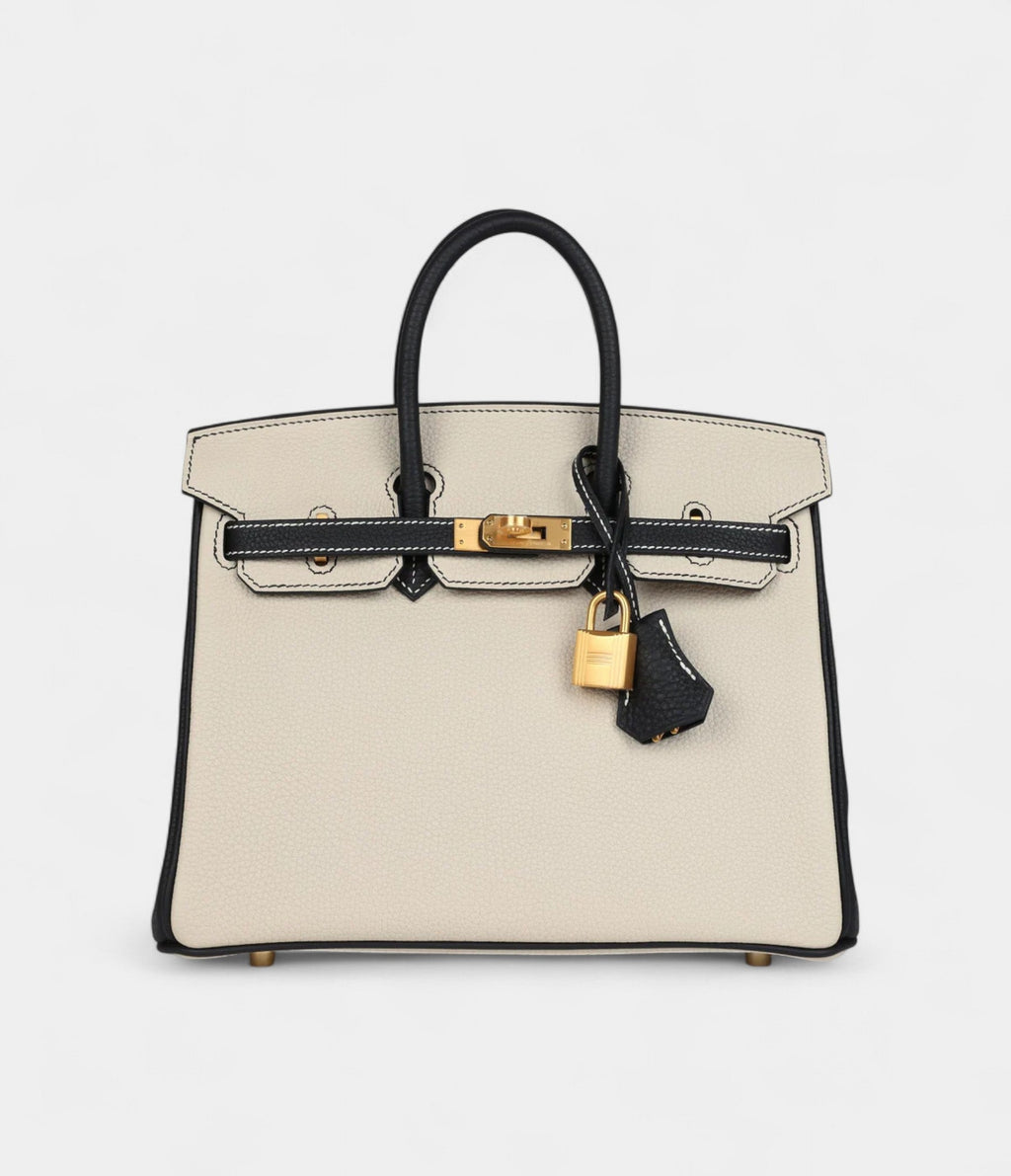 HM BK 25 Craie and Black Togo Brushed Gold Hardware