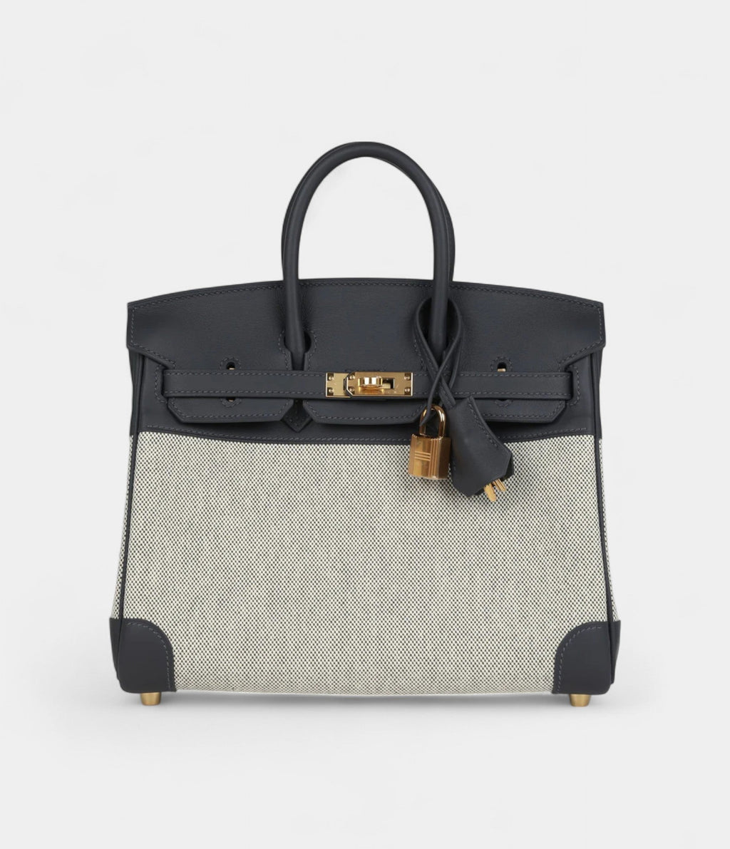 HM BK 25 Ecru and Ardoise Toile H Canvas and Ardoise Swift Gold Hardware