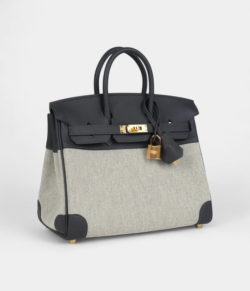 HM BK 25 Ecru and Ardoise Toile H Canvas and Ardoise Swift Gold Hardware