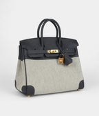 HM BK 25 Ecru and Ardoise Toile H Canvas and Ardoise Swift Gold Hardware