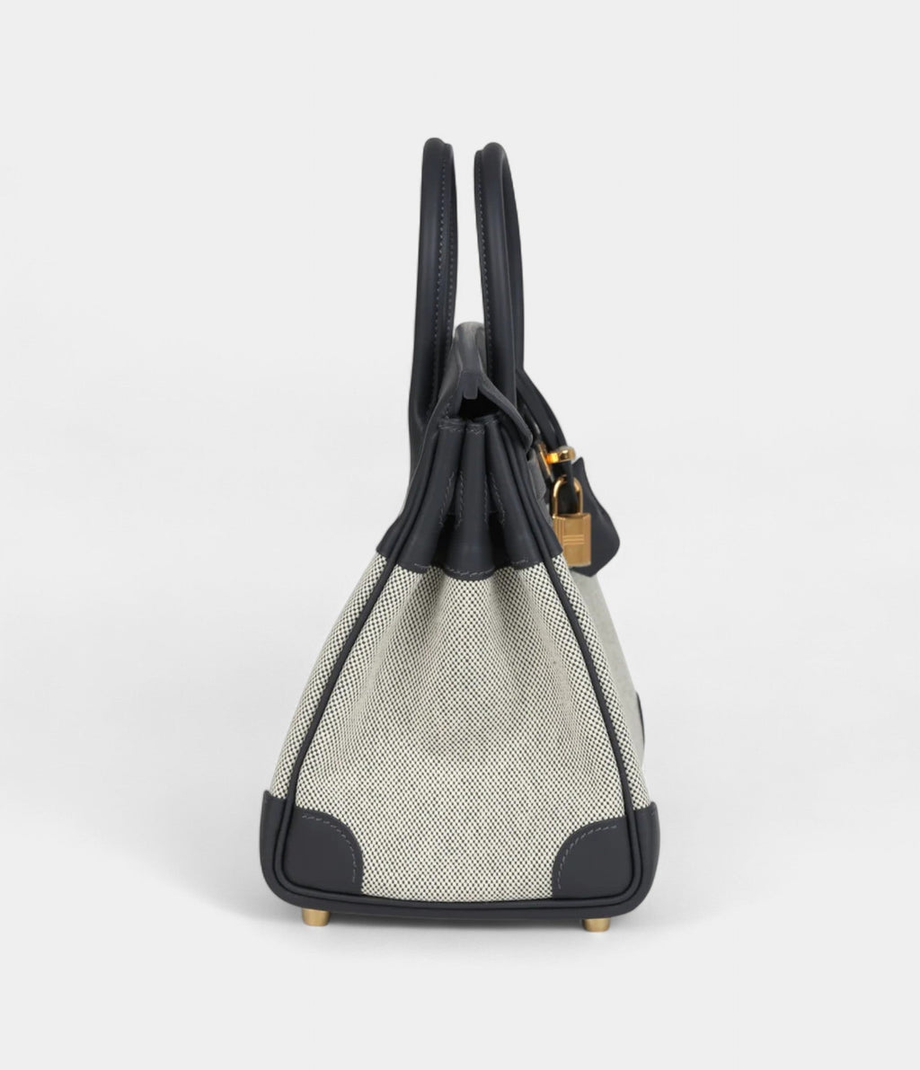 HM BK 25 Ecru and Ardoise Toile H Canvas and Ardoise Swift Gold Hardware
