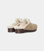 HMShearling-Lined Suede Mules with Studded Wooden Sole