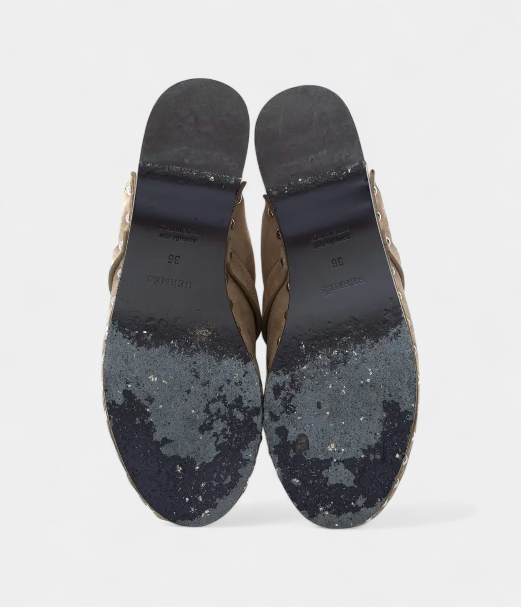 HMShearling-Lined Suede Mules with Studded Wooden Sole