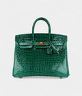 HM BK 25 Emerald Shiny Porosus Crocodile Gold Hardware