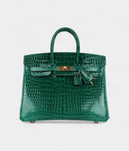 HM BK 25 Emerald Shiny Porosus Crocodile Gold Hardware