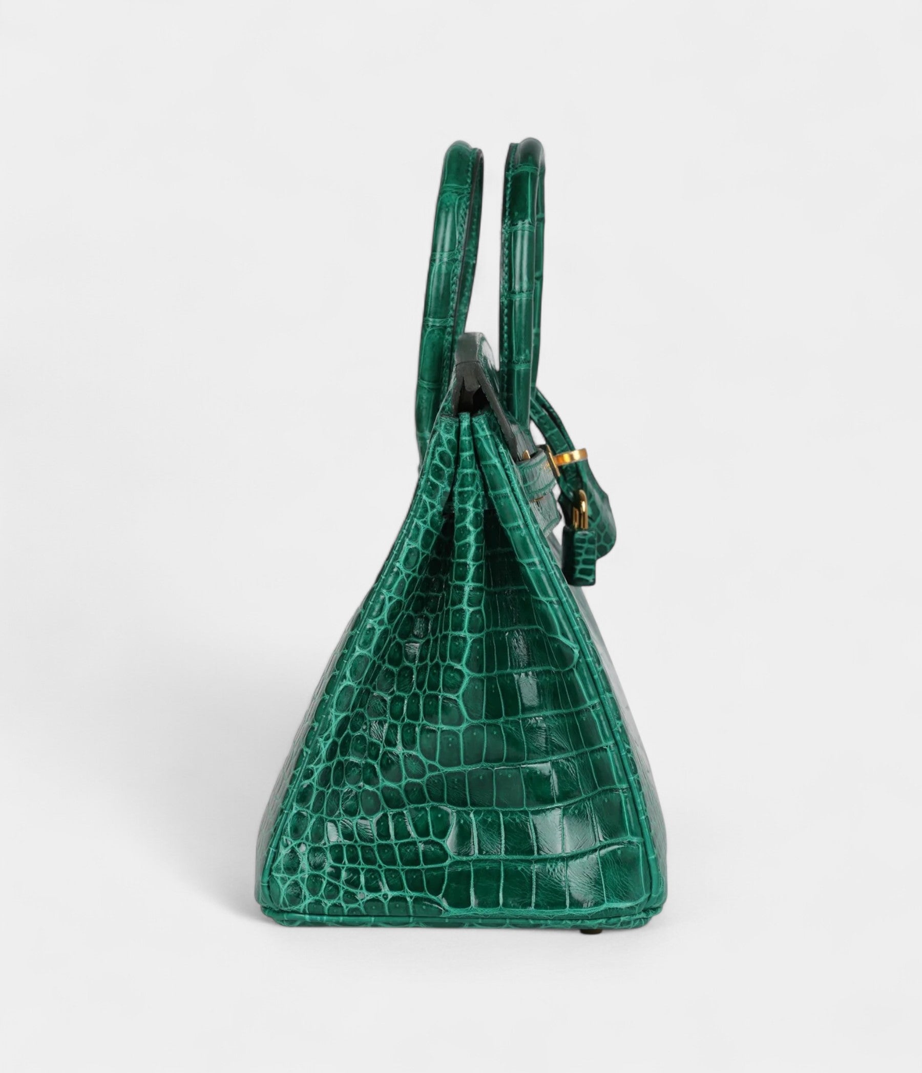 HM BK 25 Emerald Shiny Porosus Crocodile Gold Hardware