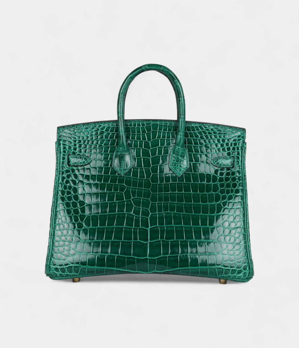 HM BK 25 Emerald Shiny Porosus Crocodile Gold Hardware