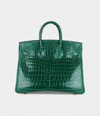 HM BK 25 Emerald Shiny Porosus Crocodile Gold Hardware