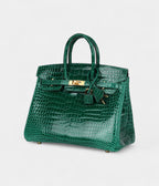 HM BK 25 Emerald Shiny Porosus Crocodile Gold Hardware