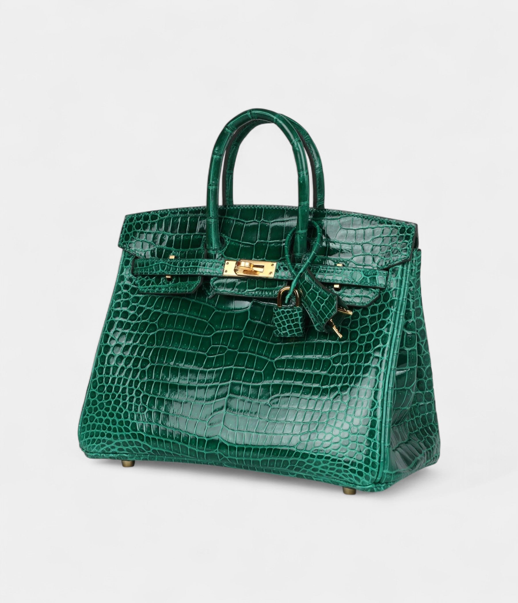 HM BK 25 Emerald Shiny Porosus Crocodile Gold Hardware