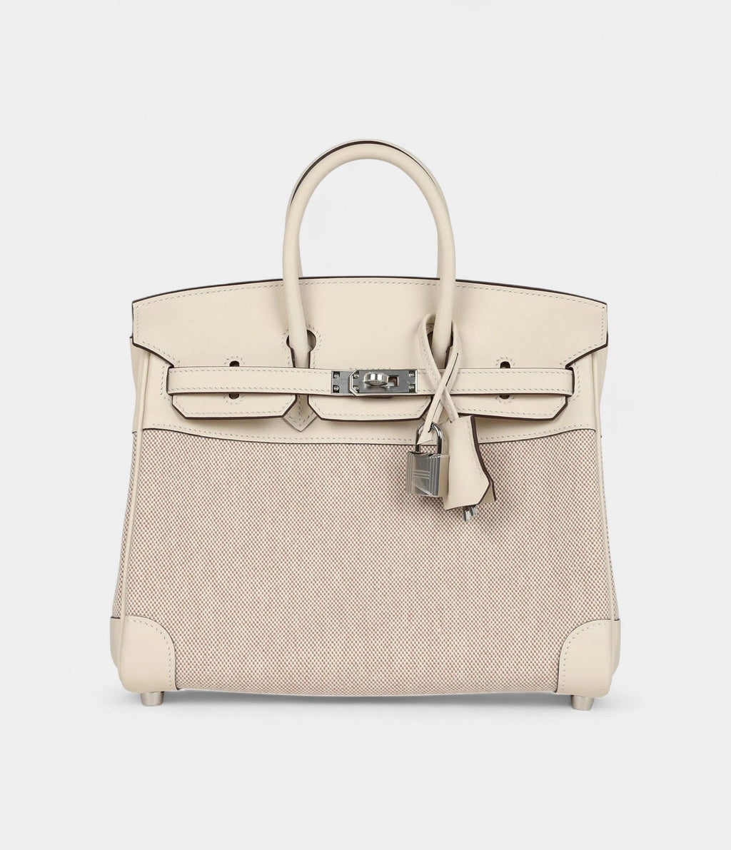 HM BK 25 Nata Swift and Ecru-Beige Toile H Canvas Palladium Hardware
