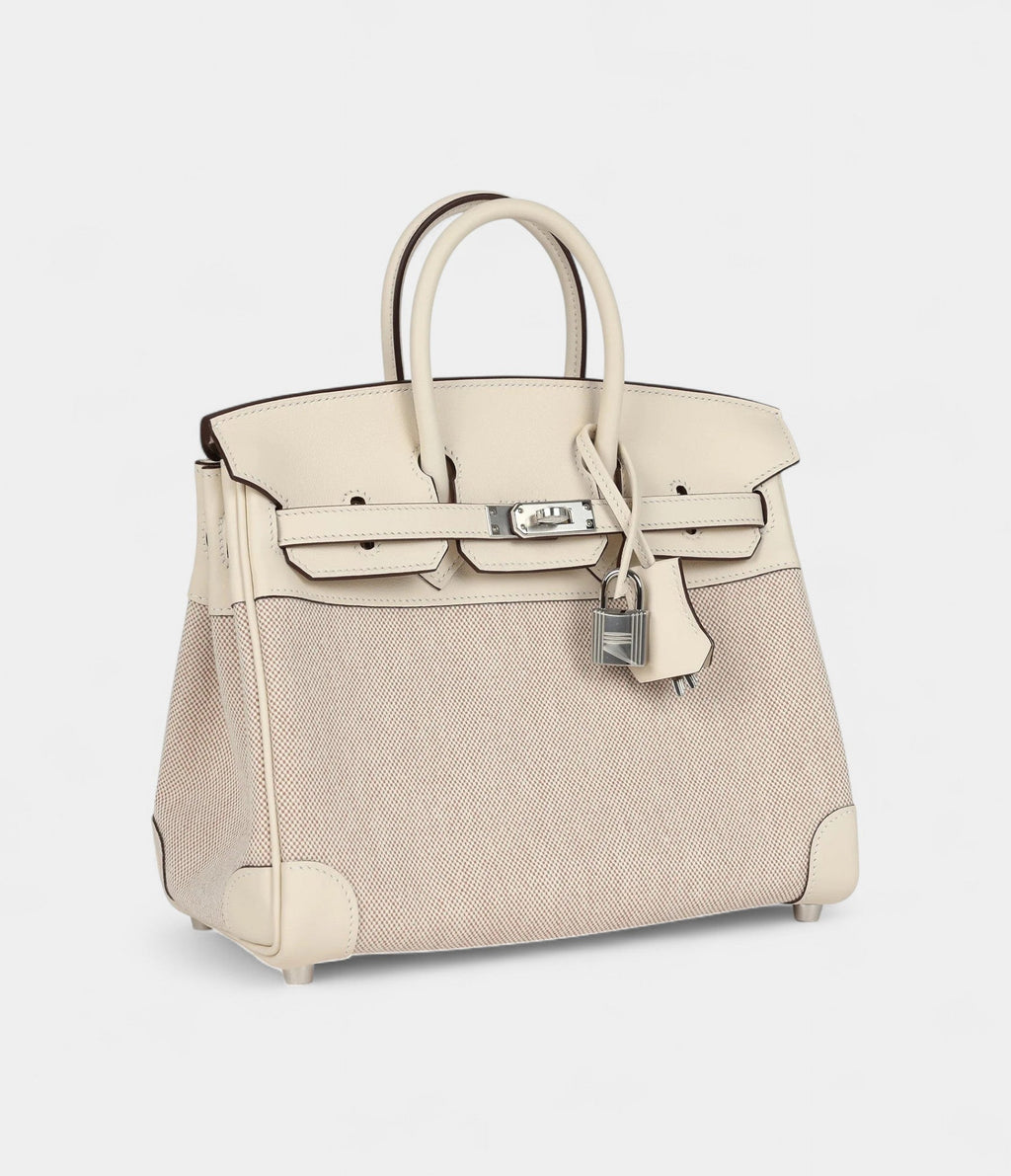 HM BK 25 Nata Swift and Ecru-Beige Toile H Canvas Palladium Hardware