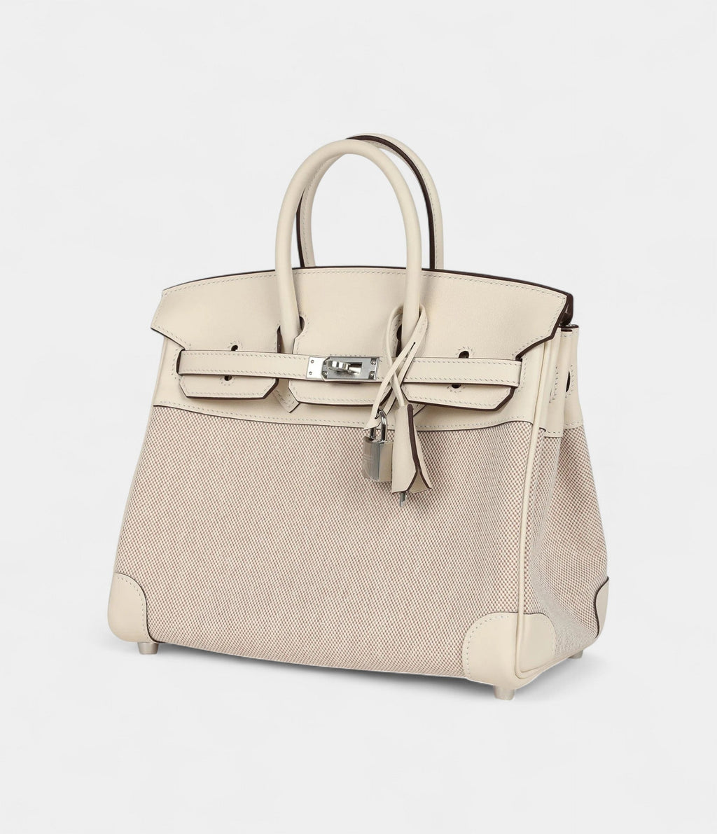 HM BK 25 Nata Swift and Ecru-Beige Toile H Canvas Palladium Hardware