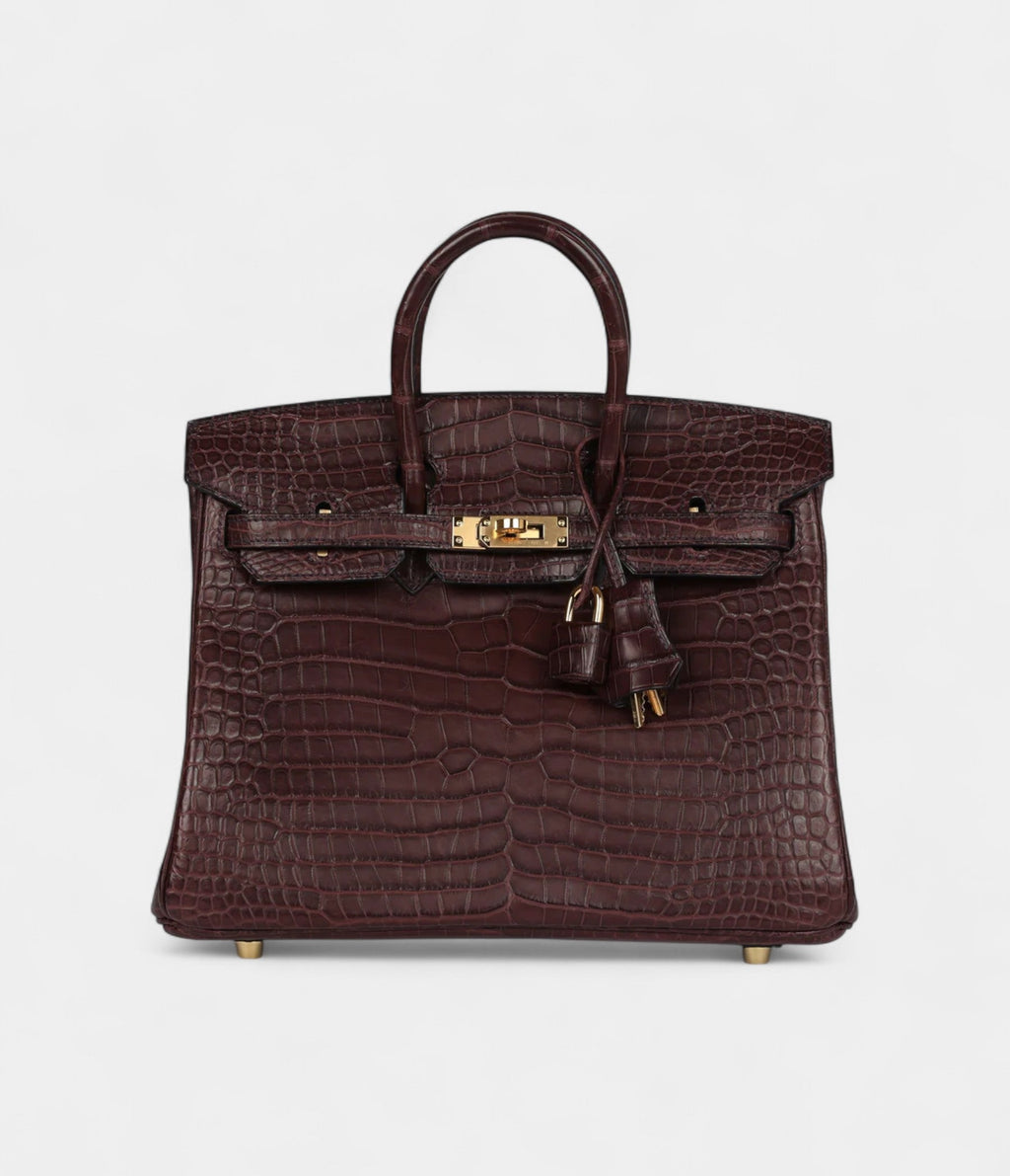 HM BK 25 Rouge Sellier Matte Porosus Crocodile Gold Hardware