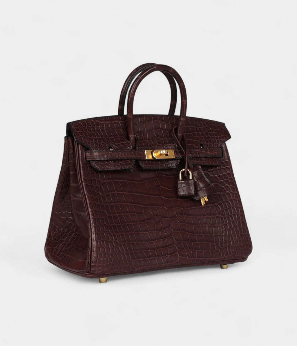 HM BK 25 Rouge Sellier Matte Porosus Crocodile Gold Hardware