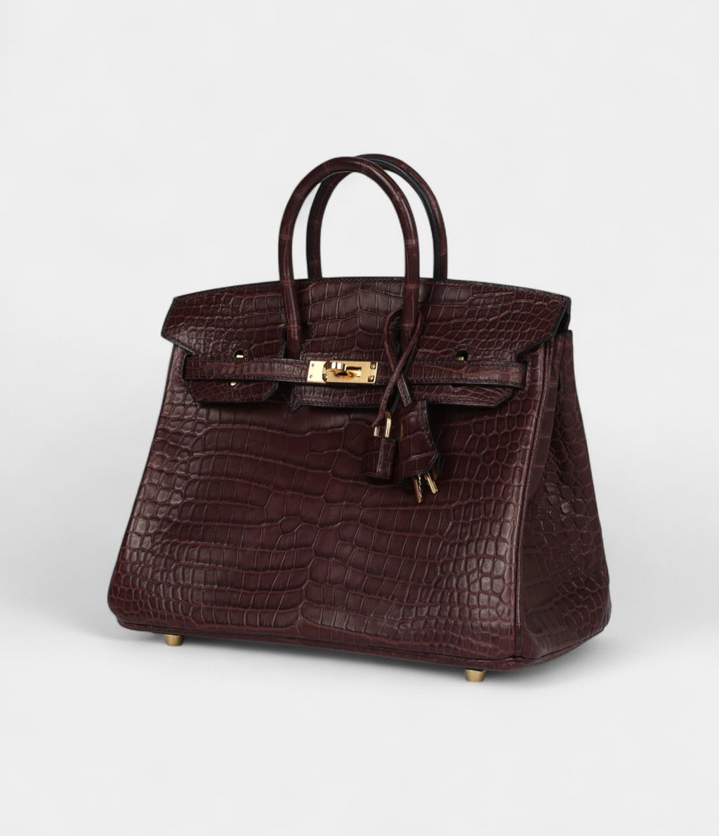 HM BK 25 Rouge Sellier Matte Porosus Crocodile Gold Hardware