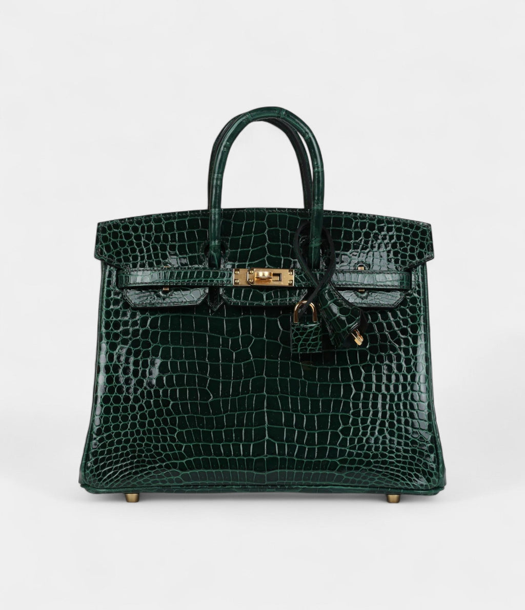 HM BK 25 Vert Fonce Shiny Porous Crocodile Gold Hardware