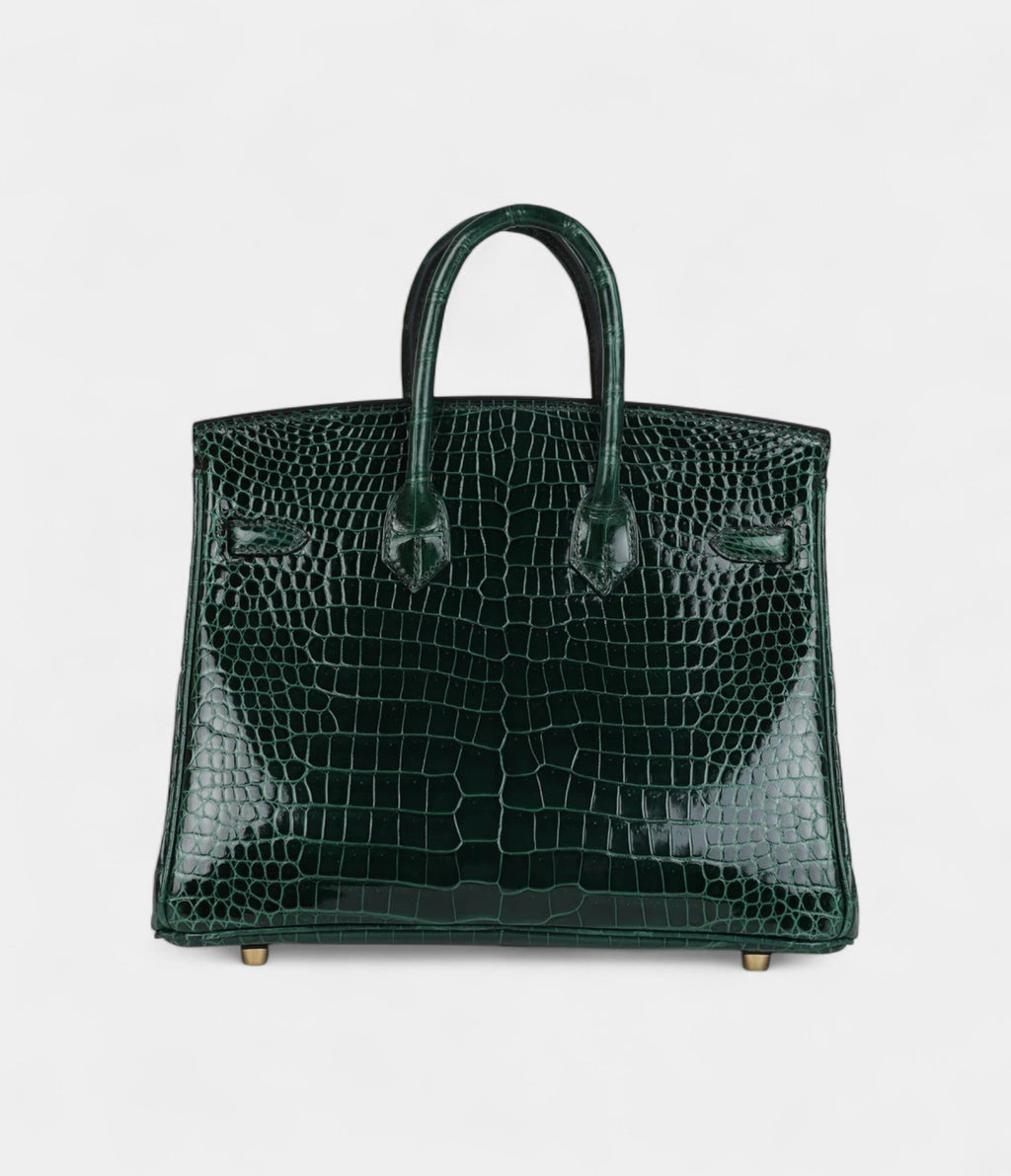 HM BK 25 Vert Fonce Shiny Porous Crocodile Gold Hardware