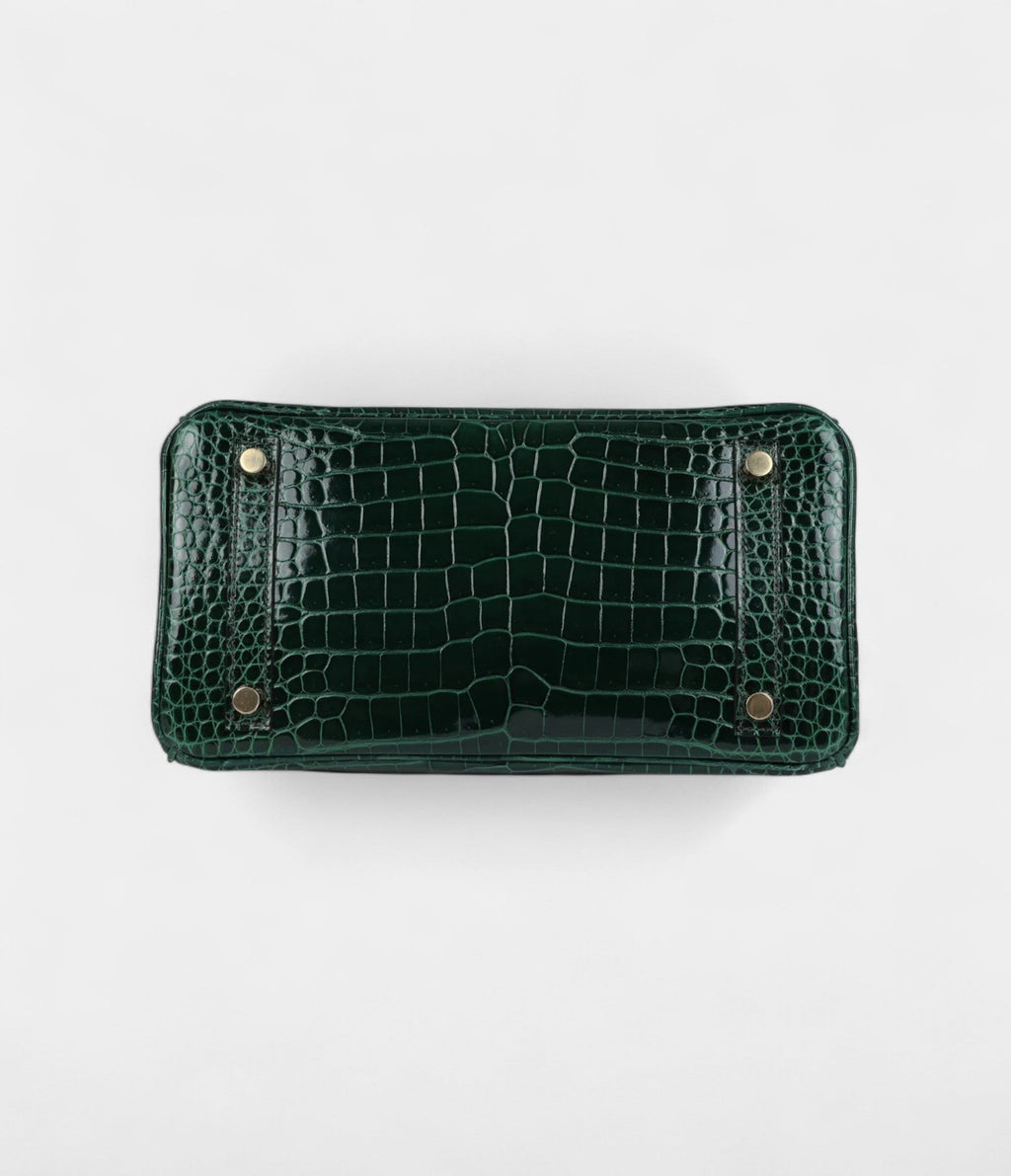 HM BK 25 Vert Fonce Shiny Porous Crocodile Gold Hardware