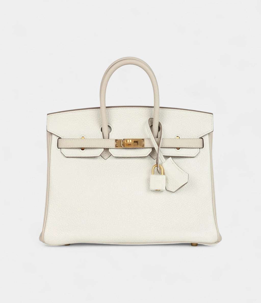 HM BK 25 White and Trench Togo Brushed Gold Hardware