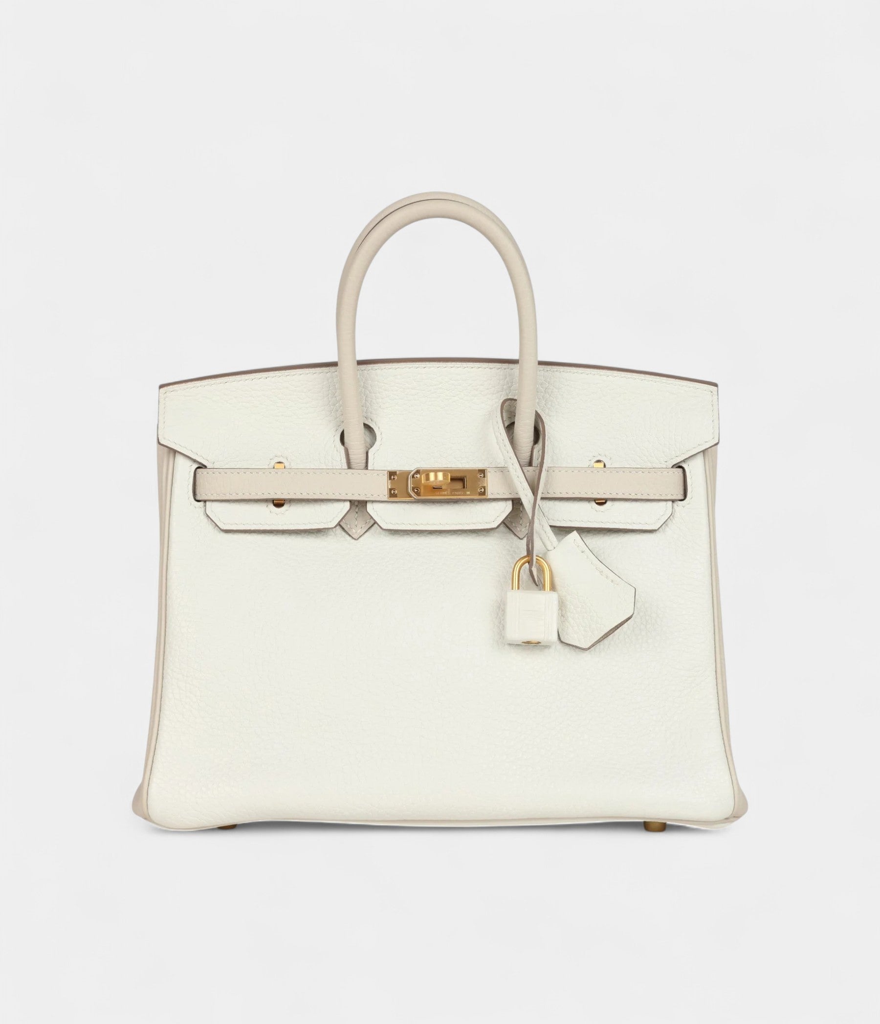 HM BK 25 White and Trench Togo Brushed Gold Hardware