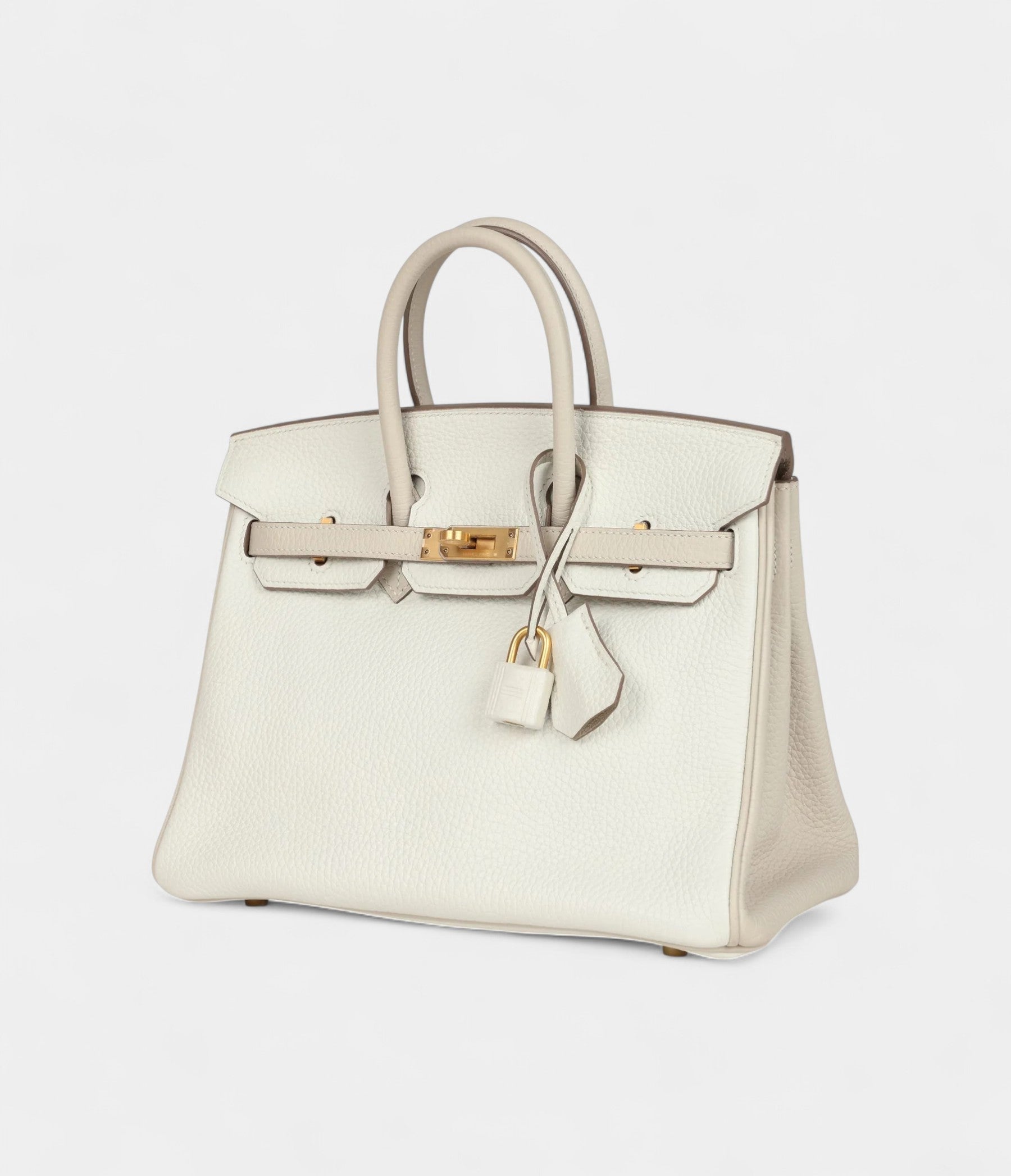 HM BK 25 White and Trench Togo Brushed Gold Hardware