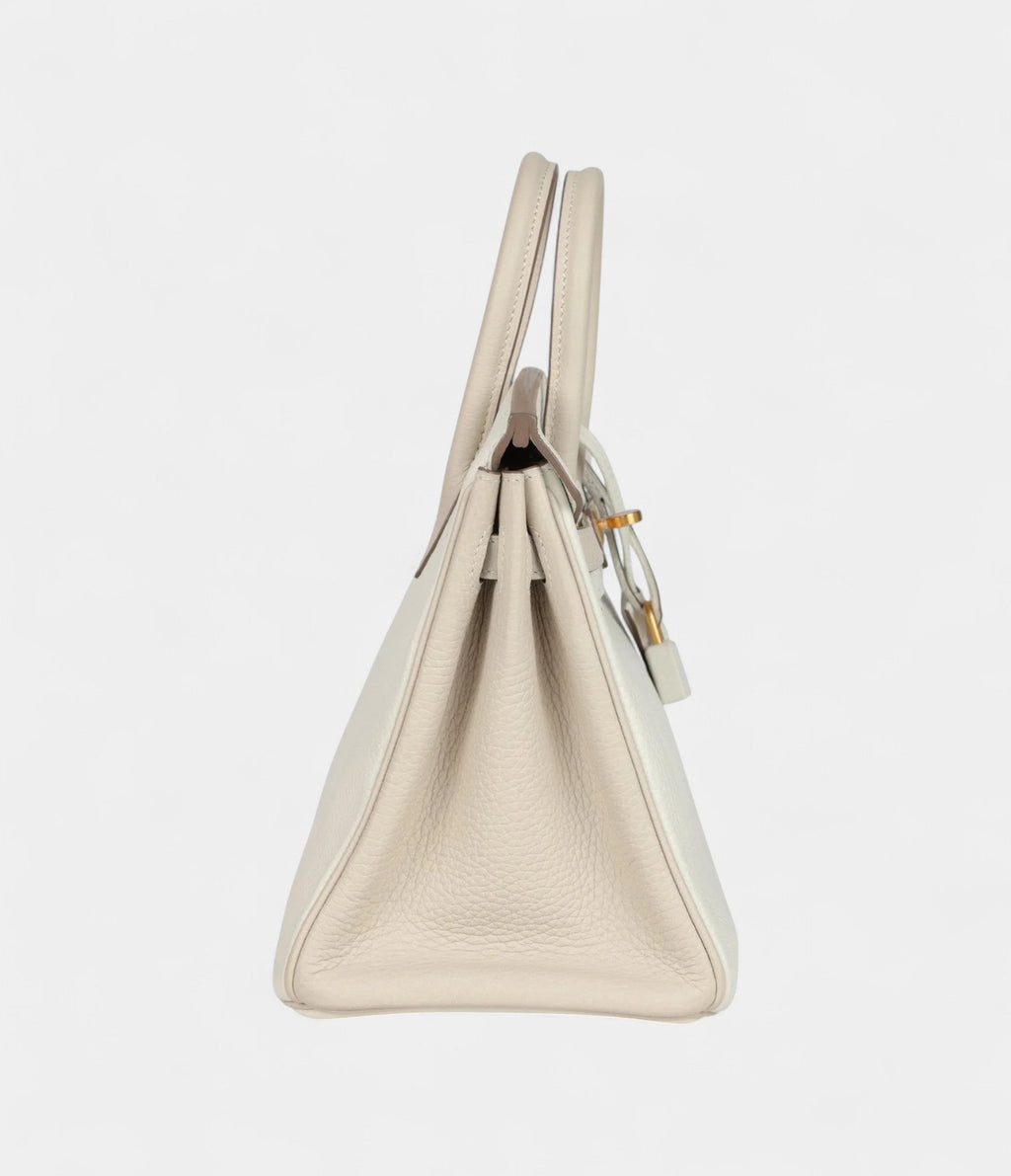 HM BK 25 White and Trench Togo Brushed Gold Hardware